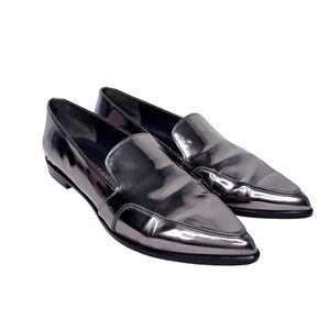 STUART WEITZMAN METALLIC POINTY TOE LOAFERS SZ 7.5